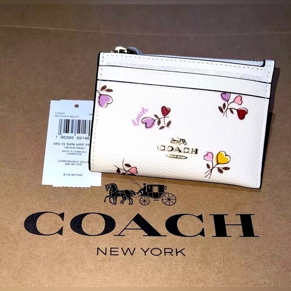 NWT COACH Mini Skinny ID Case Cardholder Wallet & Keychain CW967 w Heart Print - Picture 2 of 5